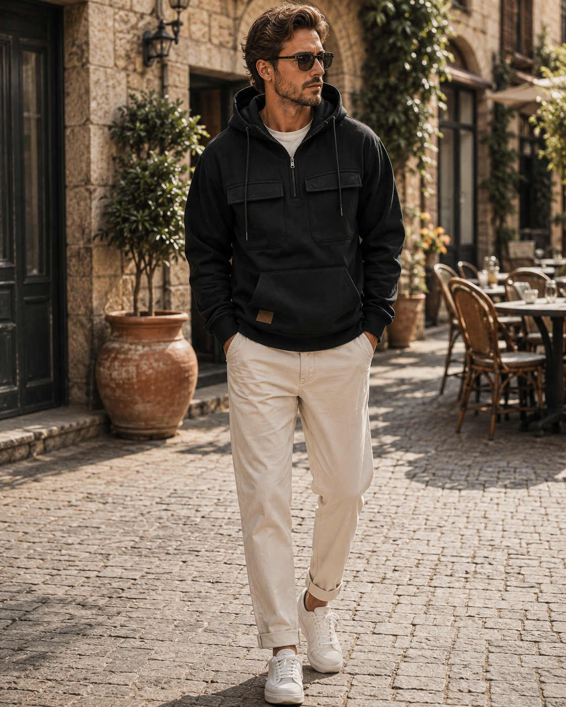 Ekaterina Men's Utility Hoodie – Heavyweight Sueded Fleece with Cargo Handy Pockets & Half-Zip