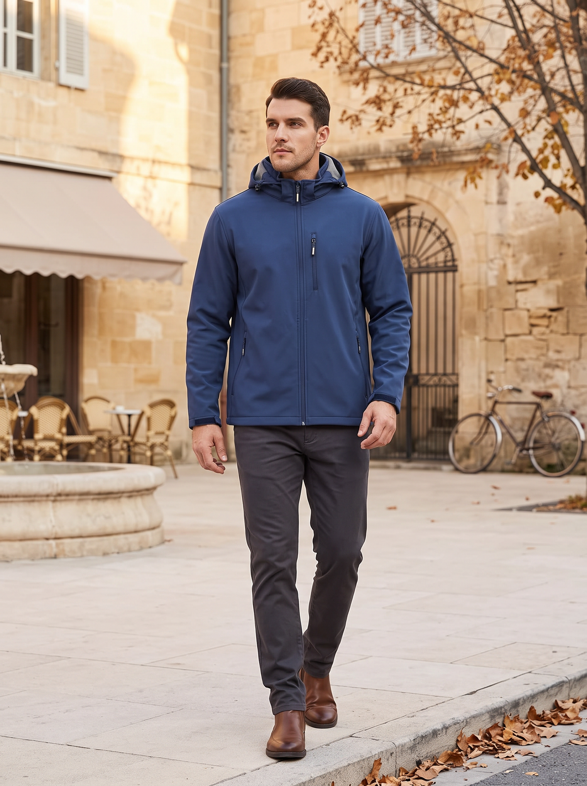 Branwen Men's Softshell Jacket – Fleece-Lined Interior, With Hood & 5 Handy Pockets