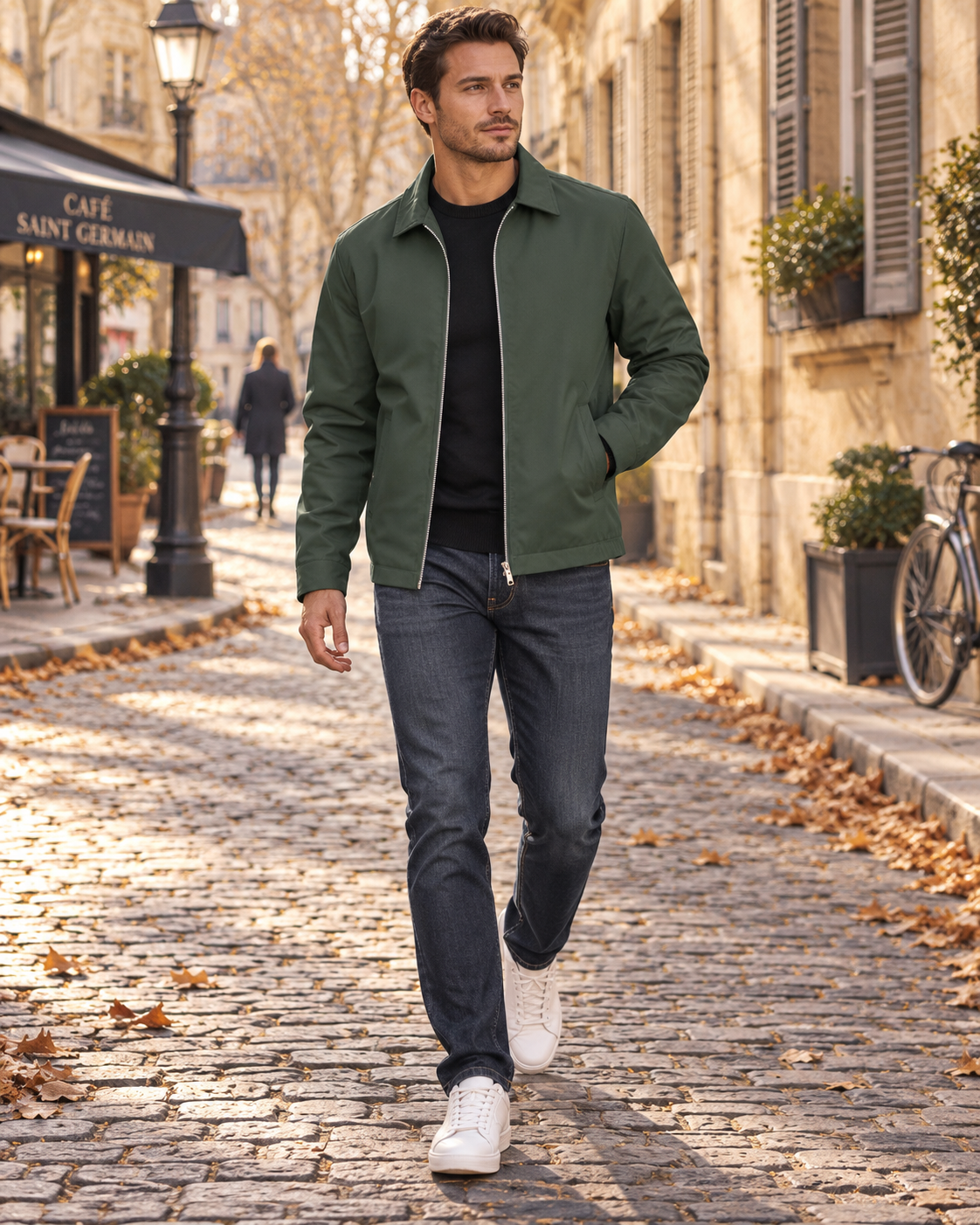 George Men's Lightweight Zip Jacket – Laydown Collar, Snap Cuffs & 3 Pockets