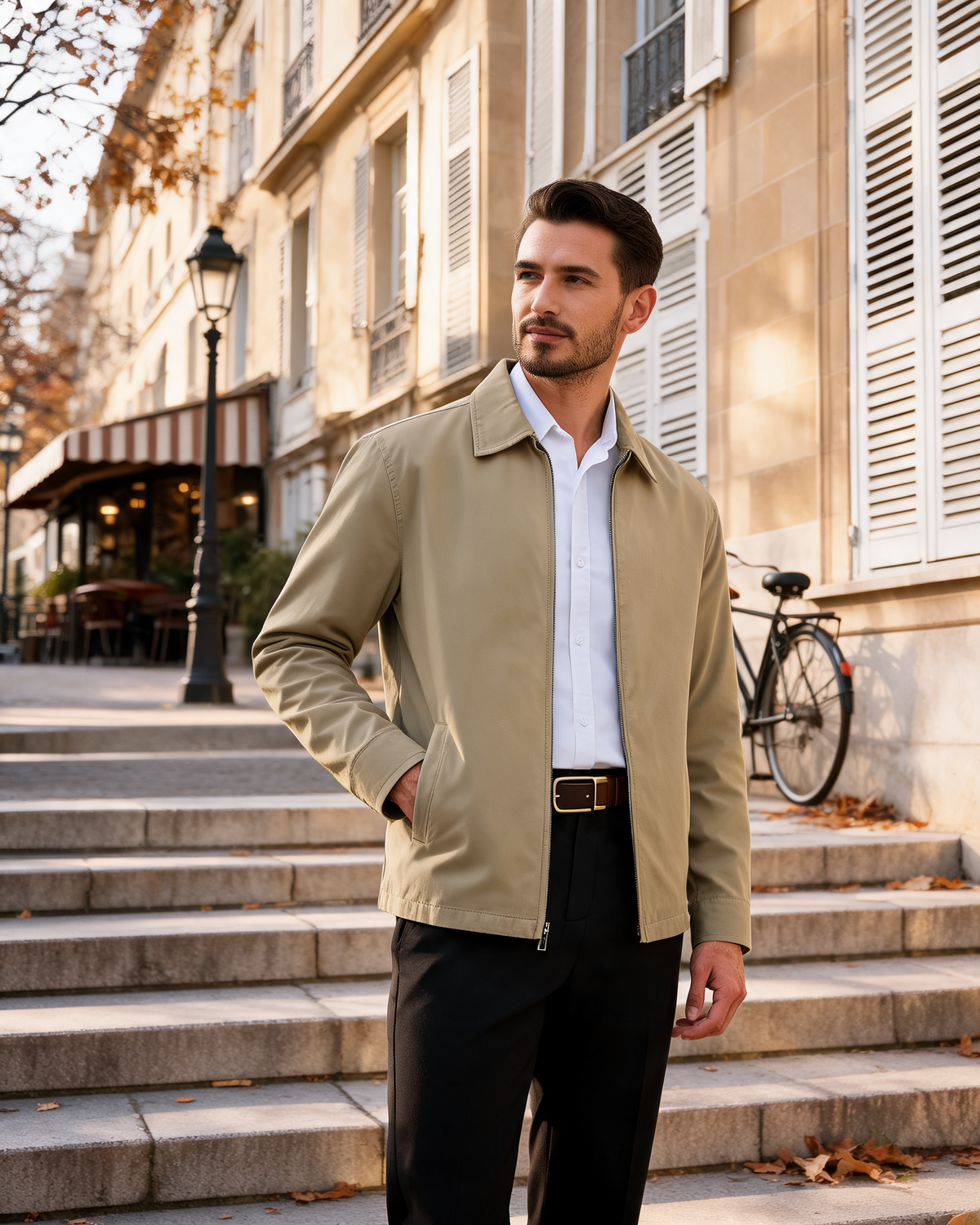 Brian Men's Cotton-Blend Twill Jacket – Full Zip, Turn-Down Collar & 3 Pockets