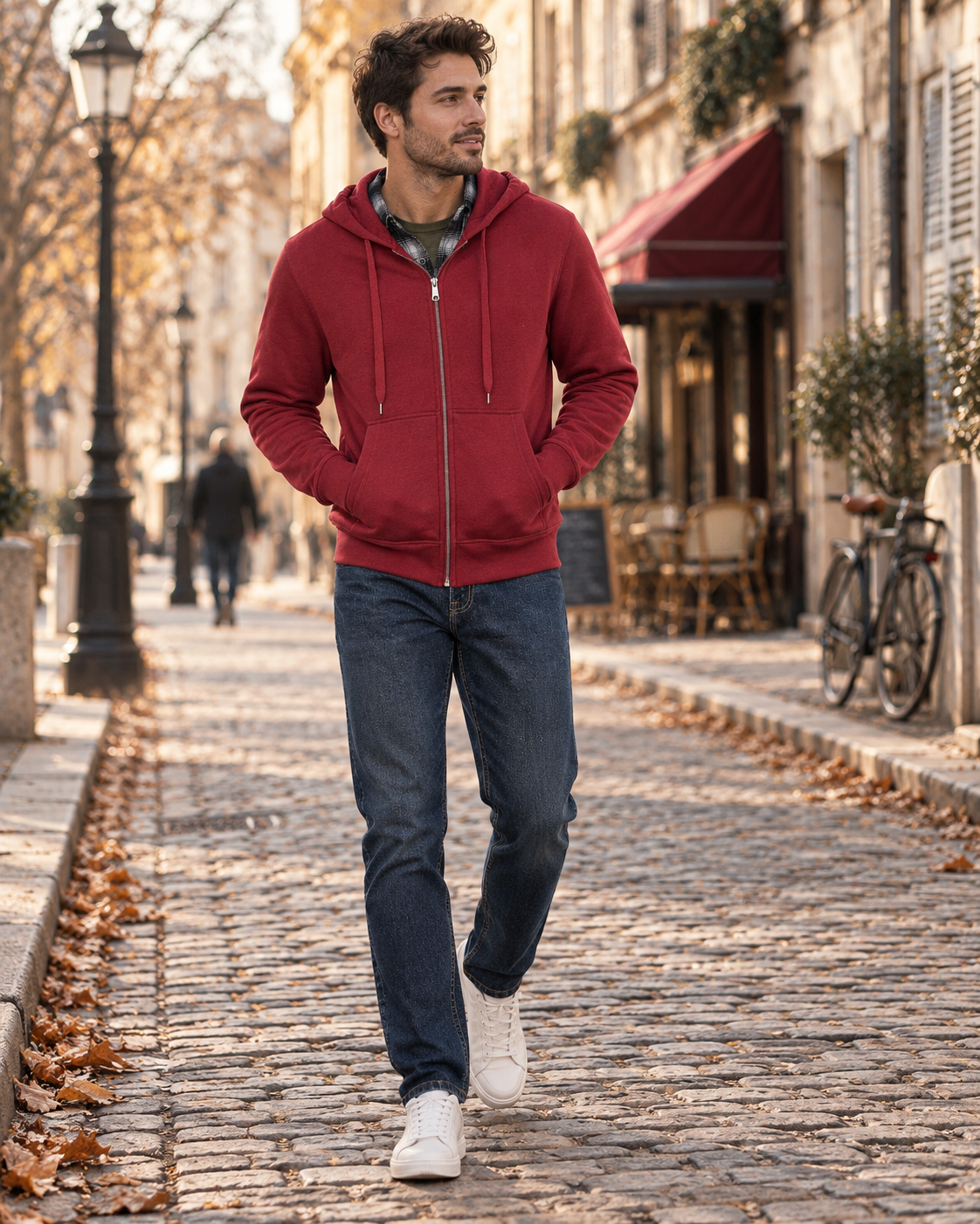Jonathan Men's Brushed Fleece Hoodie – Full Zip, Drawstring Hood & Hand Pockets