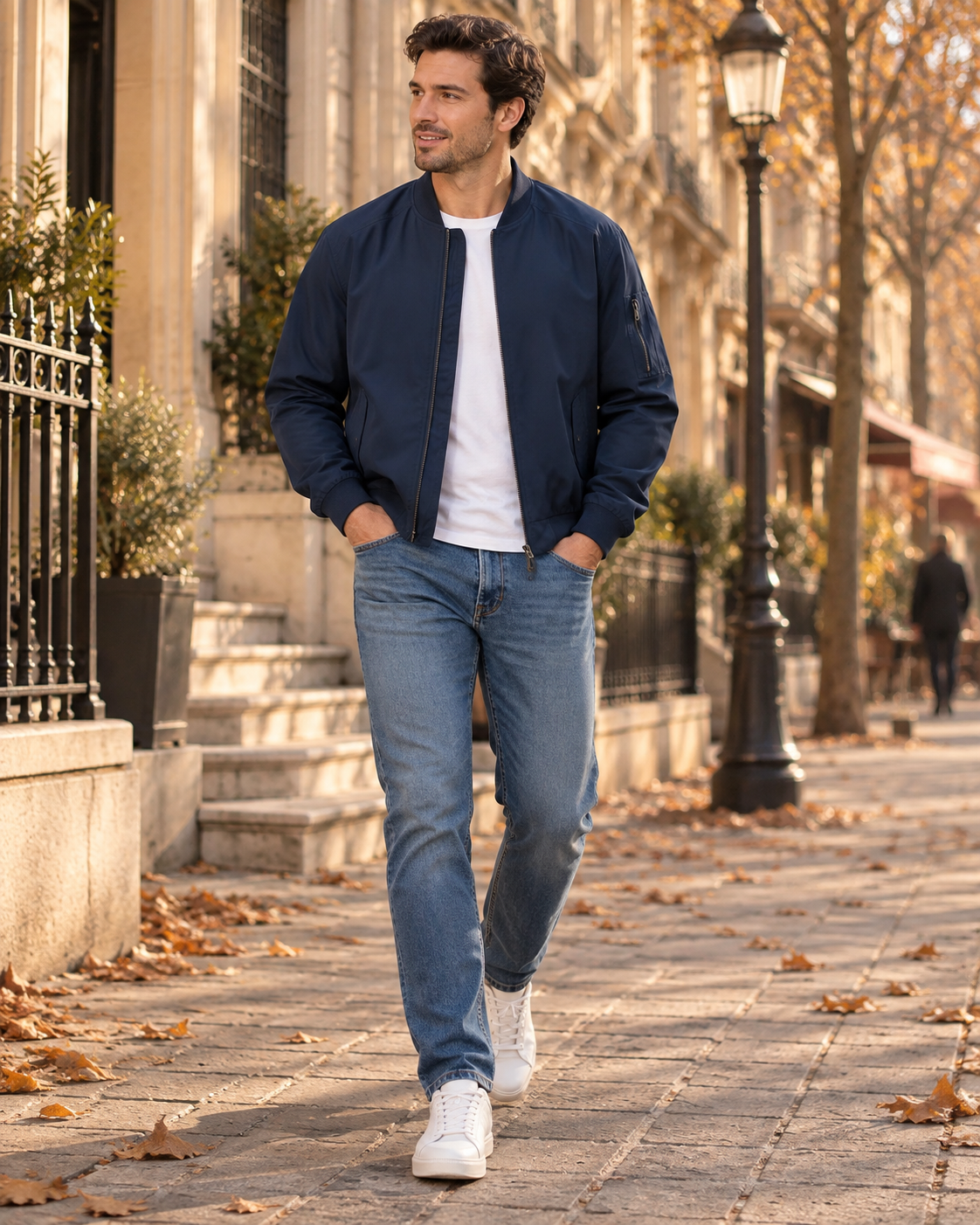 Philip Men's Lightweight Bomber Jacket – Full Zip, Ribbed Trims & 5 Pockets