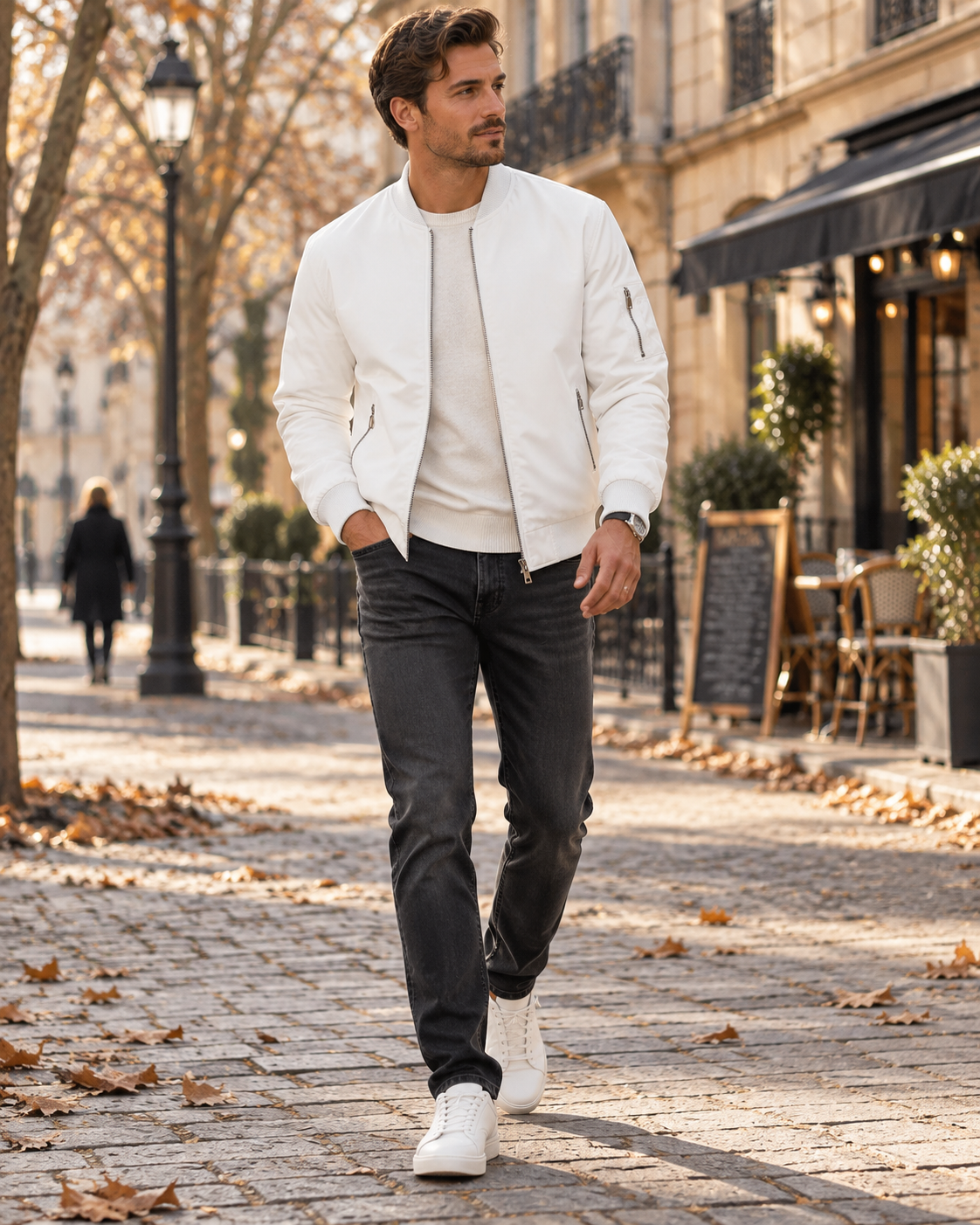 David Men's Lightweight Bomber Jacket – Full Zip, Ribbed Trims & 4 Pockets