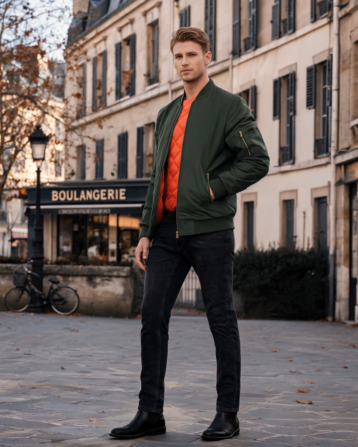 Calvin Men's Quilted Bomber Jacket – Ribbed Trims, Full Zip & 6 Pockets