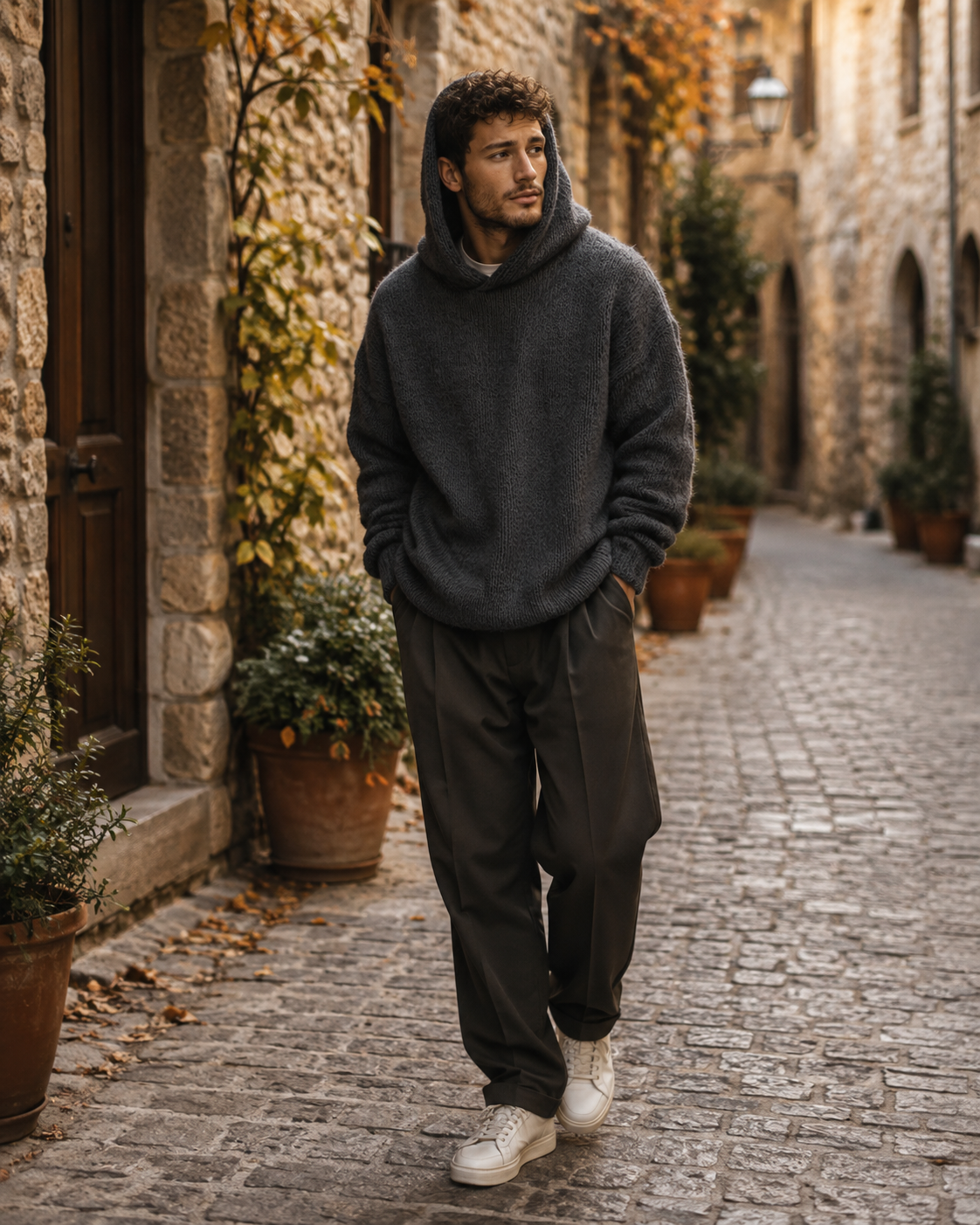 Keziah Men's With Hood Sweater – Relaxed Silhouette, Gentle Textured Knit & Ribbed Detailing