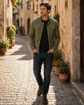 Iseult Men's Cotton Jacket – Mandarin Collar, Zip-Up Front & Retro Casual Style