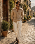 Jorah Men's Knitted Cardigan – Retro Lapel, Textured Knit & Casual Fit