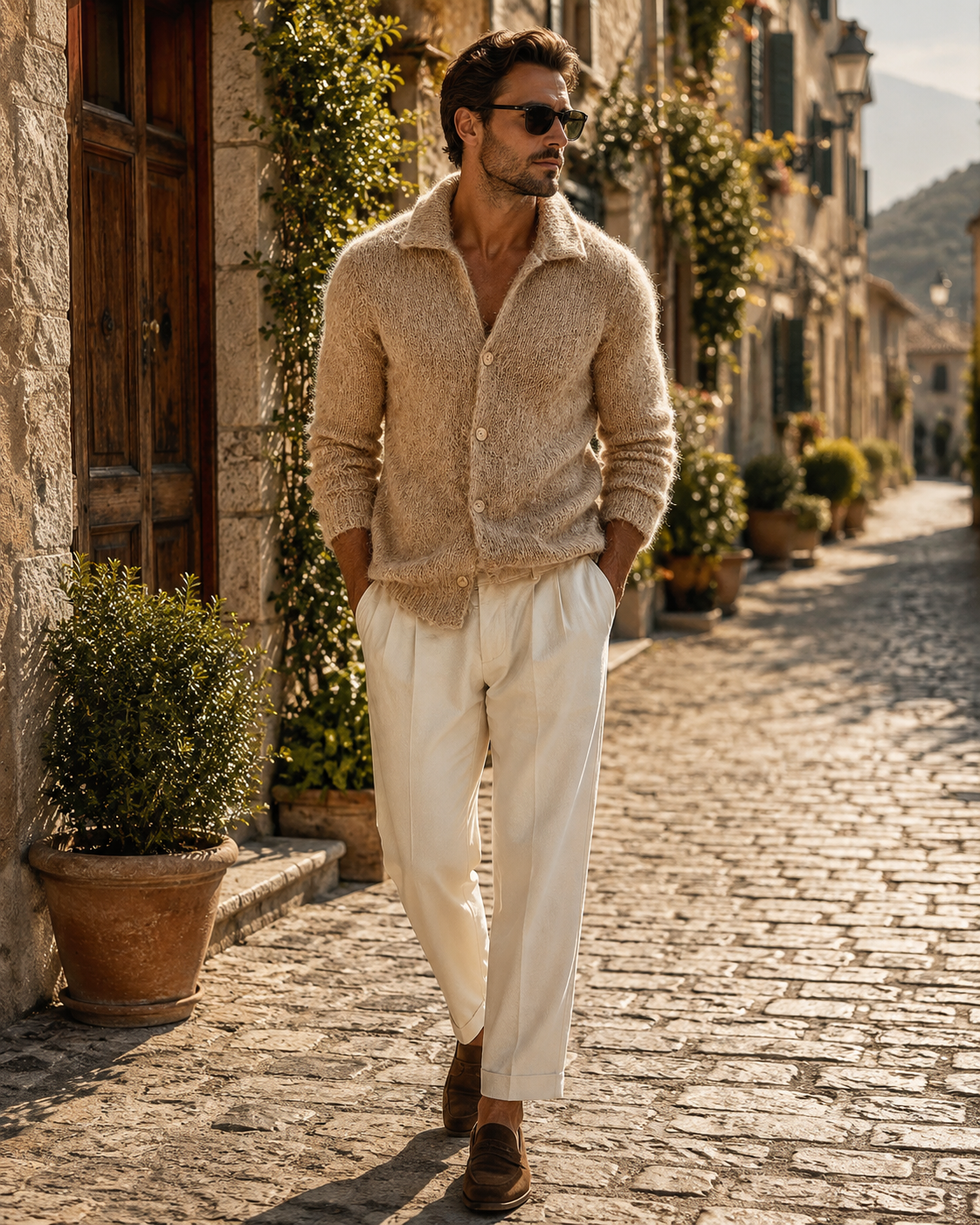 Jorah Men's Knitted Cardigan – Retro Lapel, Textured Knit & Casual Fit