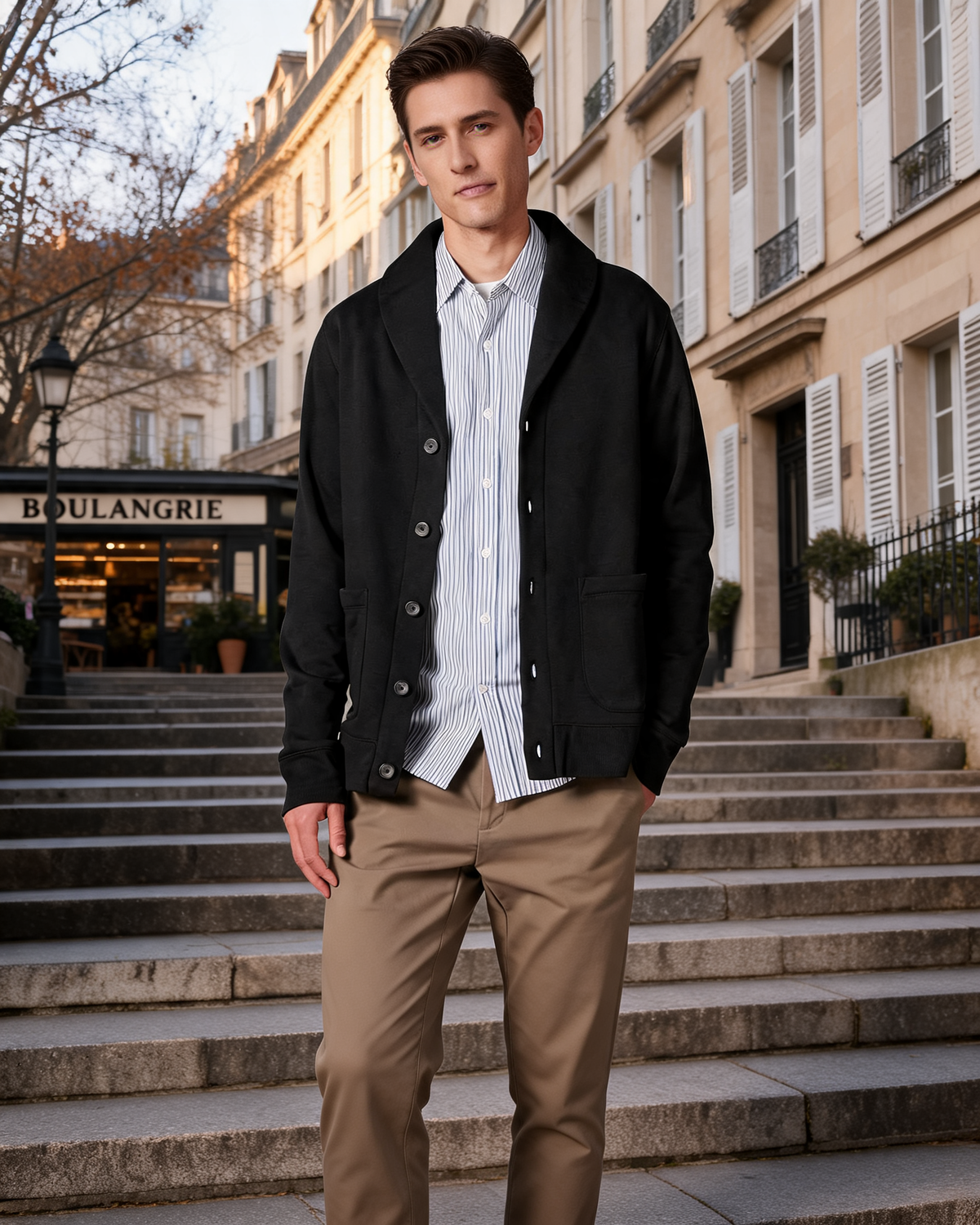 Robert Men's Sherpa-Lined Cardigan – Shawl Collar, Brushed Fleece & Ribbed Trims