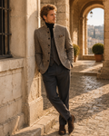 Gwenna Men's Tweed Plaid Jacket – Mandarin Collar, Retro Style & Casual Fit