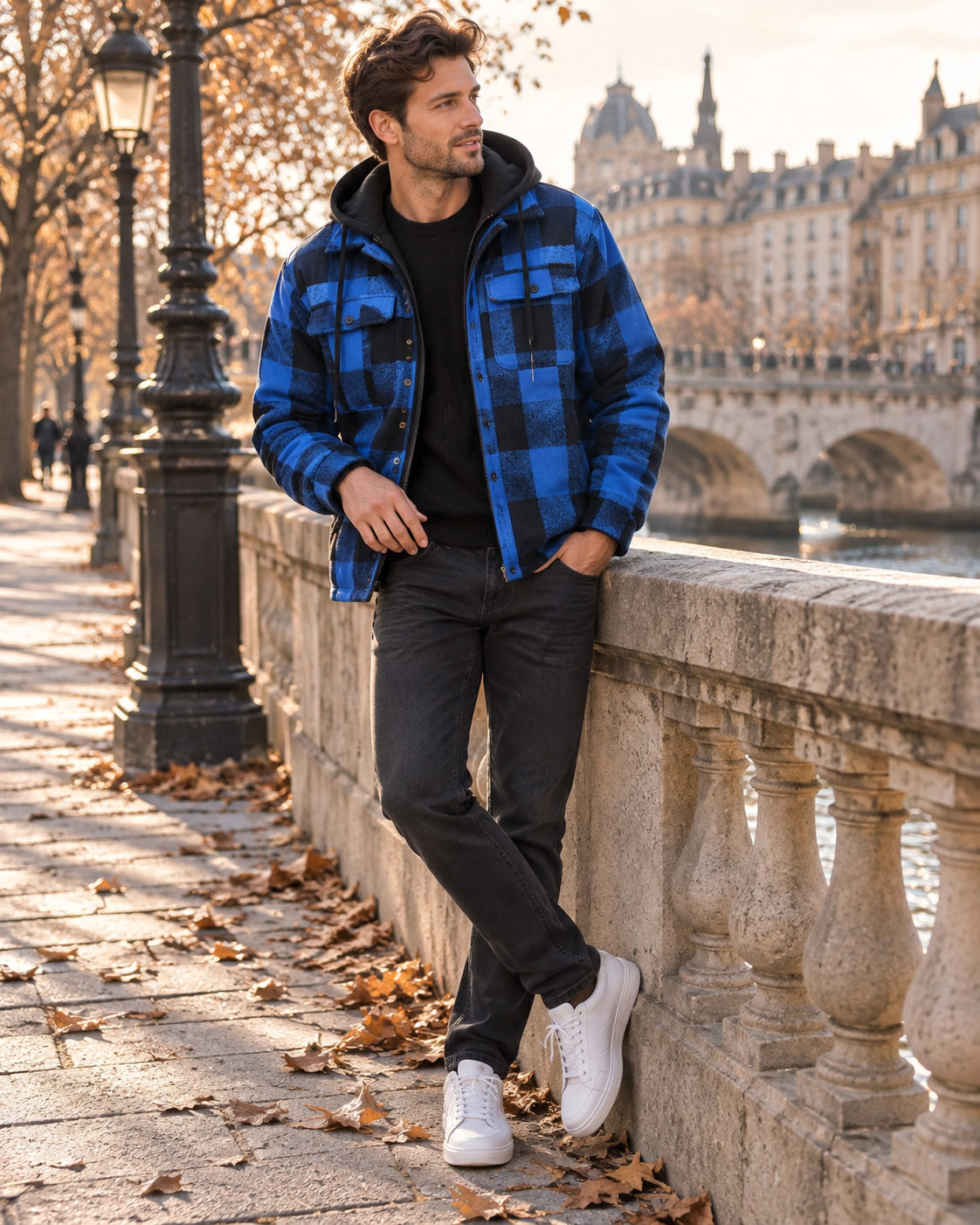 Aaron Men's Plaid Flannel Jacket – Fleece Lined, Drawstring Hood & 4 Pockets