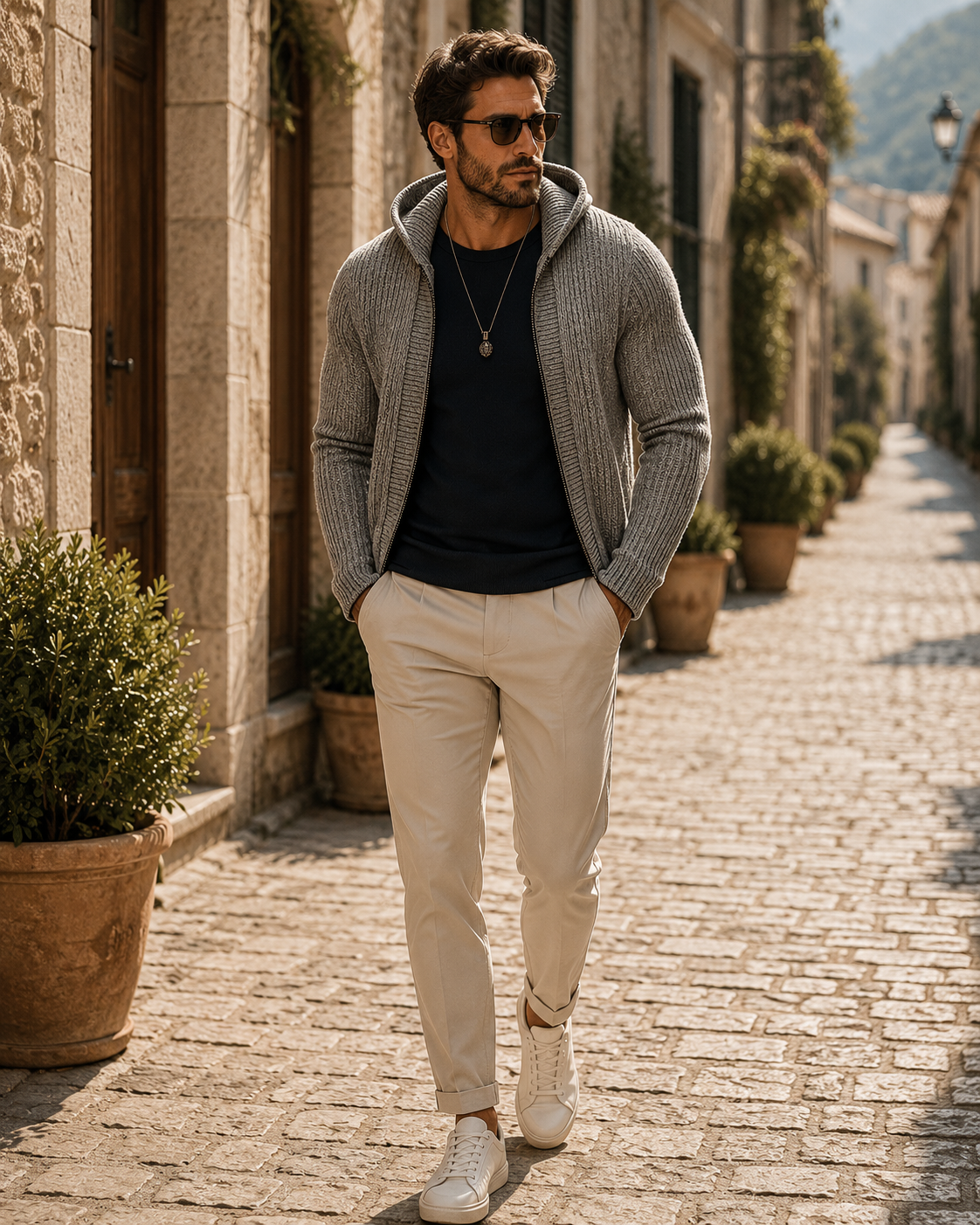 Lindqvist Men's With Hood Knit Cardigan – Fitted Silhouette, Zip-Up Front & Solid Colour