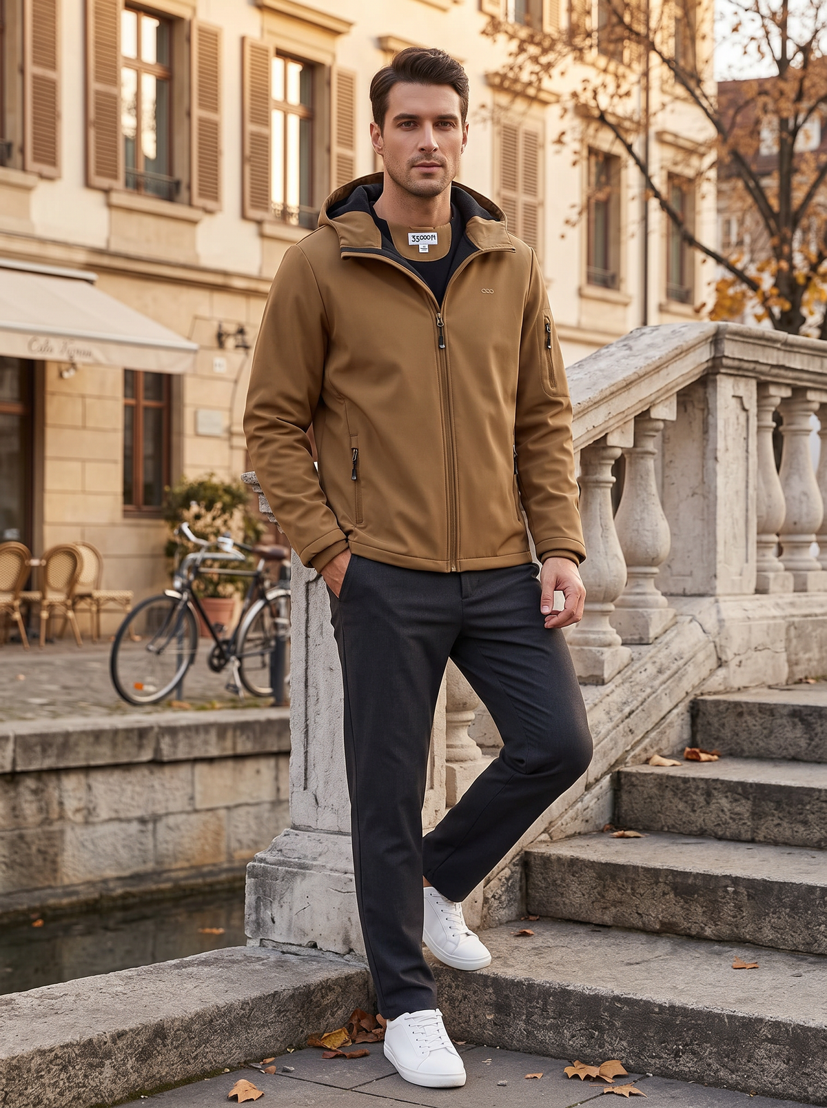 Vireo Men's Waterproof Softshell Jacket – Fleece-Lined Interior, With Hood & 5 Handy Pockets