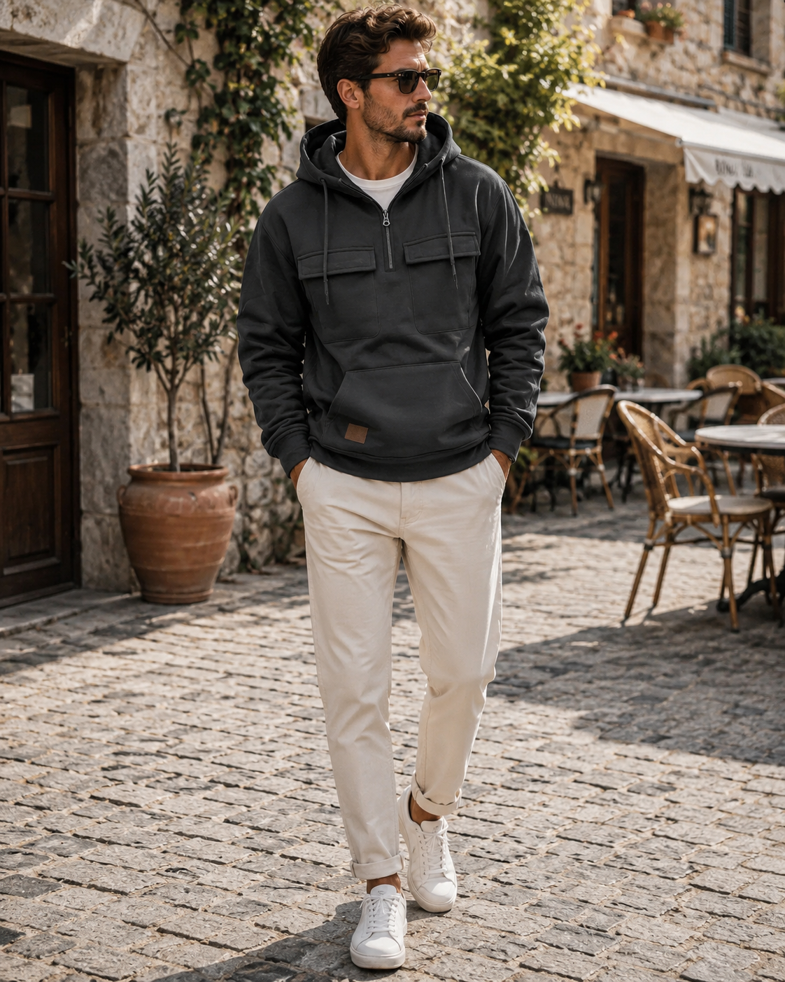 Ekaterina Men's Utility Hoodie – Heavyweight Sueded Fleece with Cargo Handy Pockets & Half-Zip