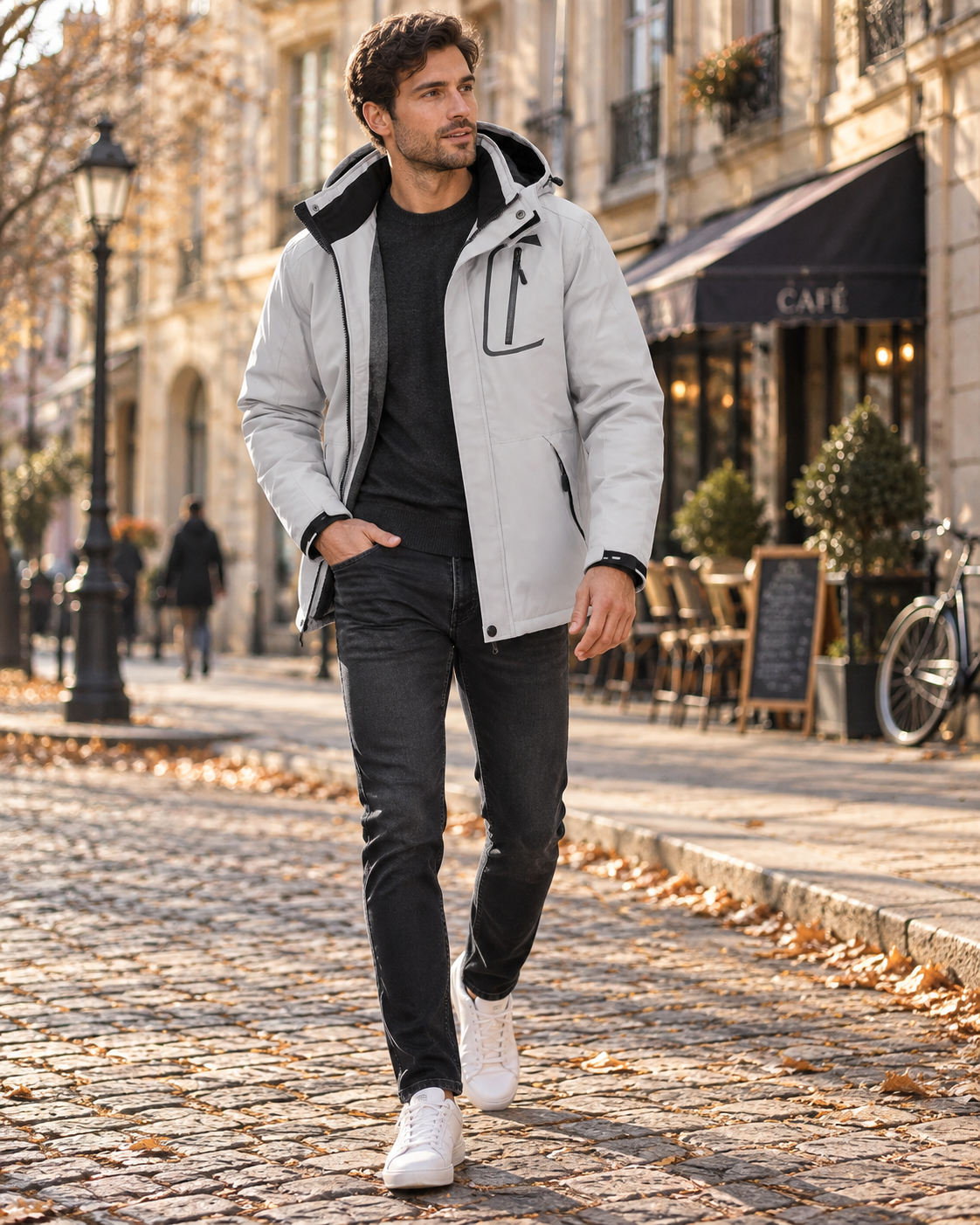 William Men's Fleece-Lined Winter Jacket – Removable Hood, Adjustable Cuffs & Ski Style