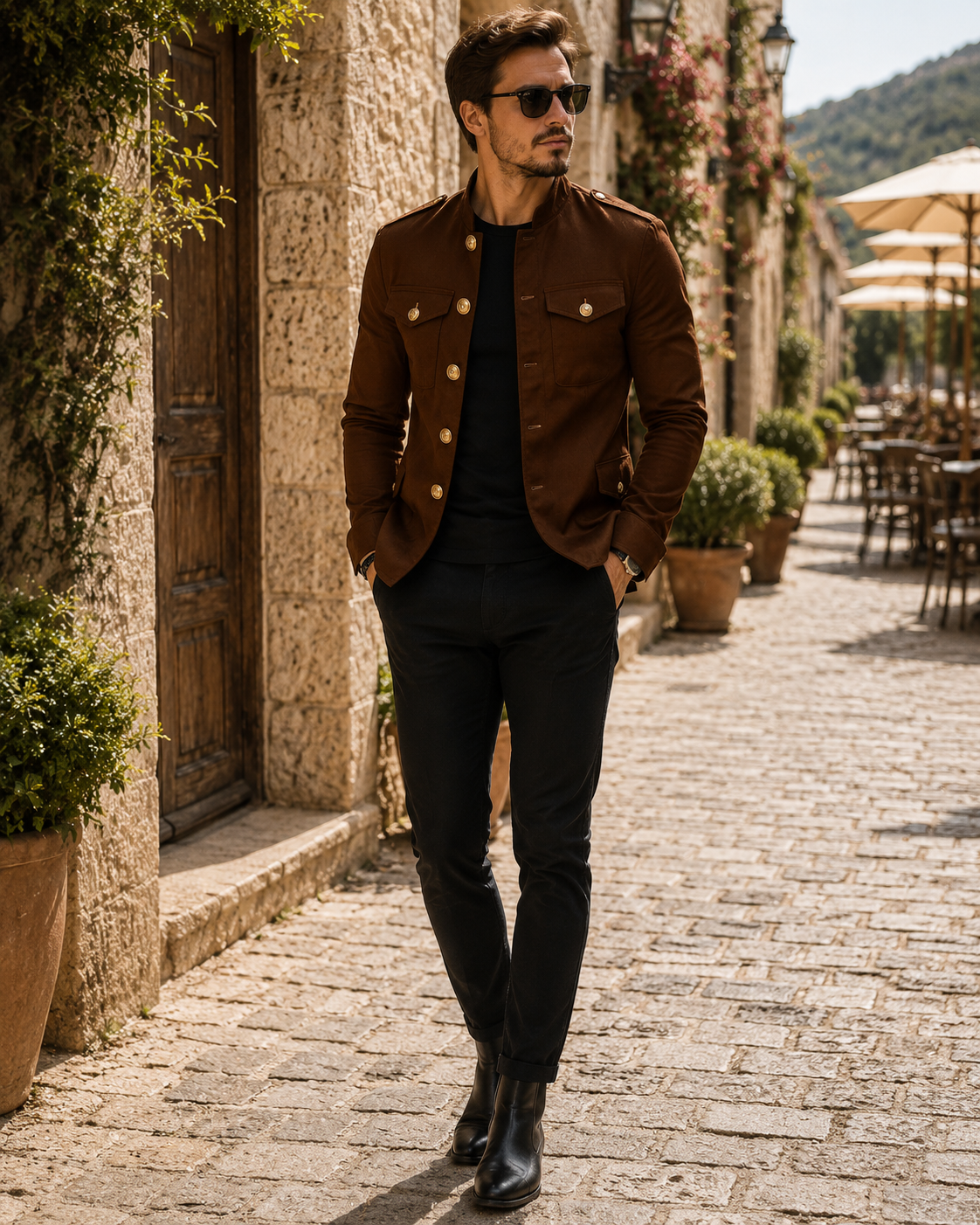 Fennimore Men's Cotton Jacket – Mandarin Collar, Button-Up Front & Vintage Casual Style