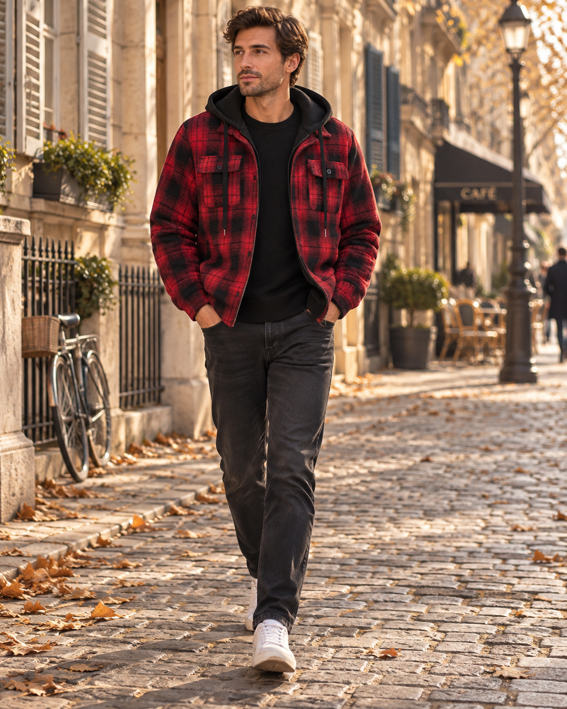Aaron Men's Plaid Flannel Jacket – Fleece Lined, Drawstring Hood & 4 Pockets