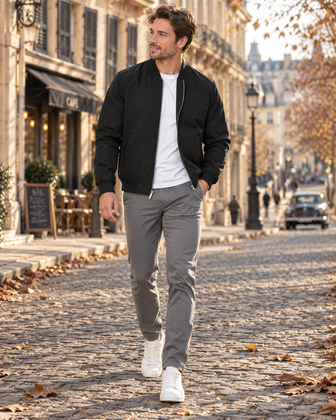 Xanto Men's Lightweight Bomber Jacket – Full-Length Zipper, Ribbed Detailing & 3 Handy Pockets