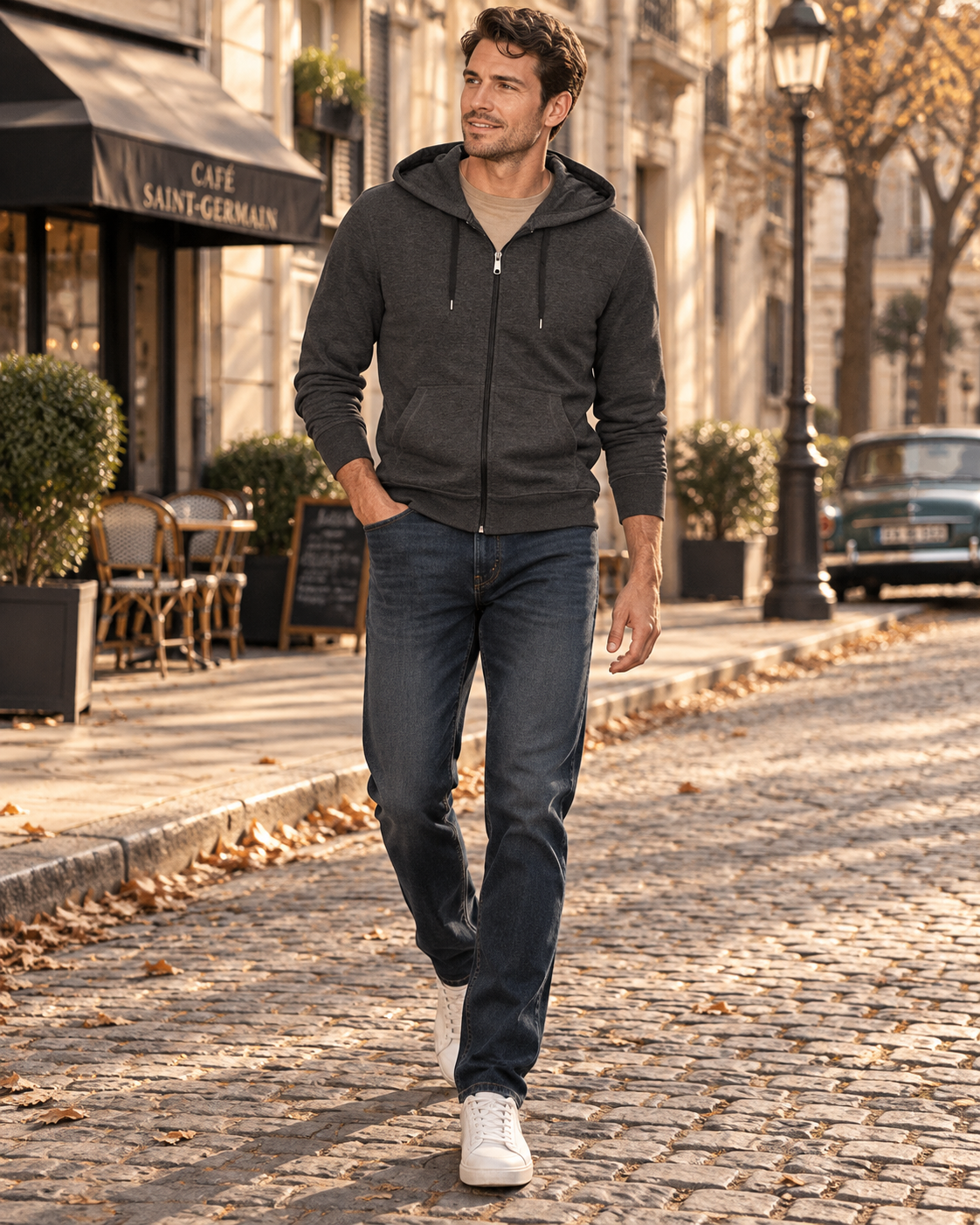 Jonathan Men's Brushed Fleece Hoodie – Full Zip, Drawstring Hood & Hand Pockets