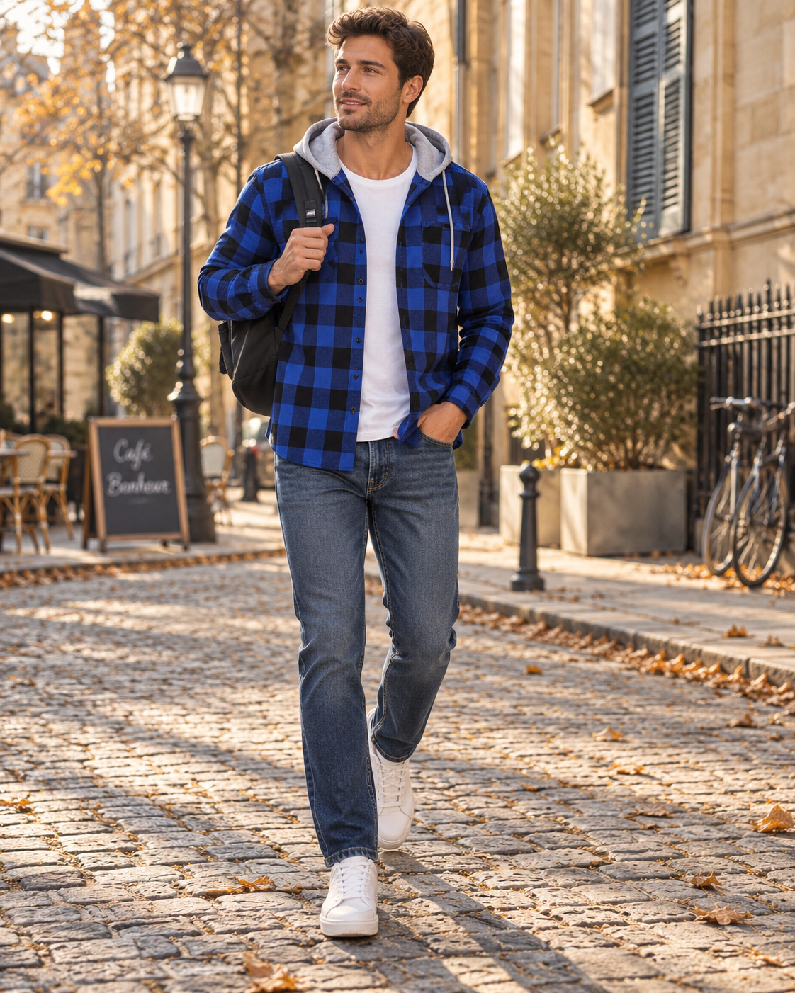 Derek Men's Plaid Hooded Flannel Shirt – Button Front, Drawstring Hood & Chest Pocket