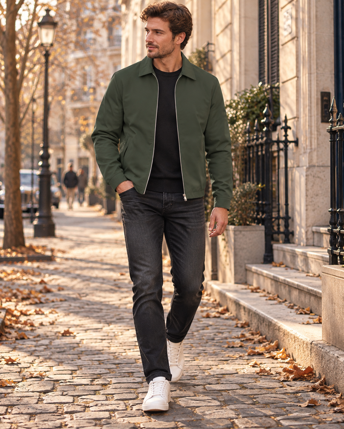 Joseph Men's Lightweight Zip Jacket – Laydown Collar, Snap Cuffs & 3 Pockets