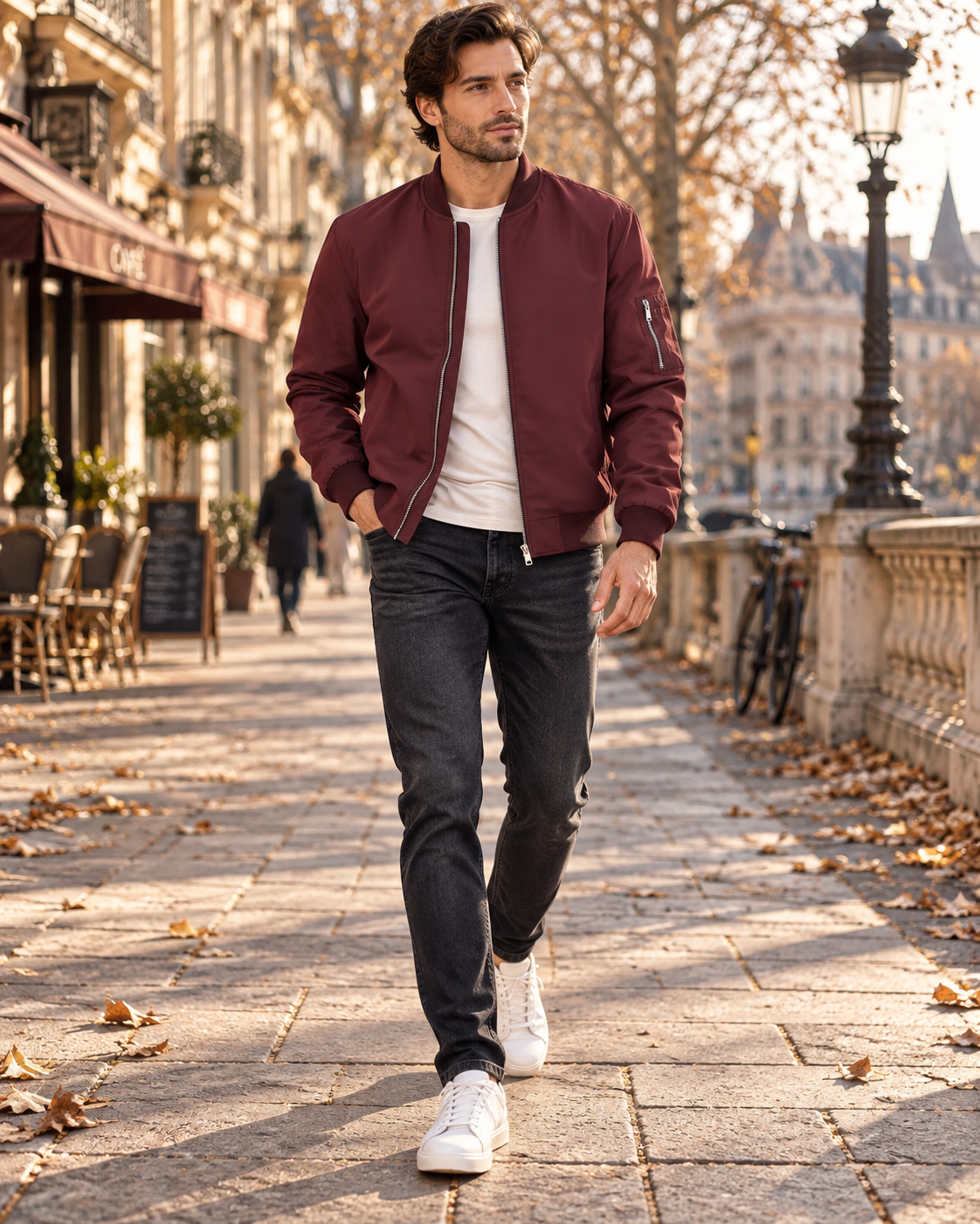David Men's Lightweight Bomber Jacket – Full Zip, Ribbed Trims & 4 Pockets