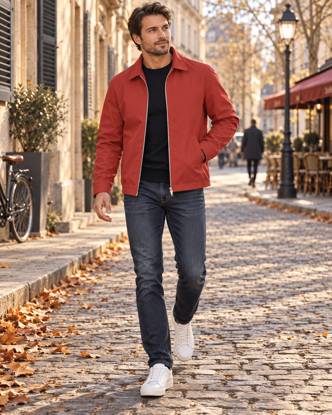 George Men's Lightweight Zip Jacket – Laydown Collar, Snap Cuffs & 3 Pockets