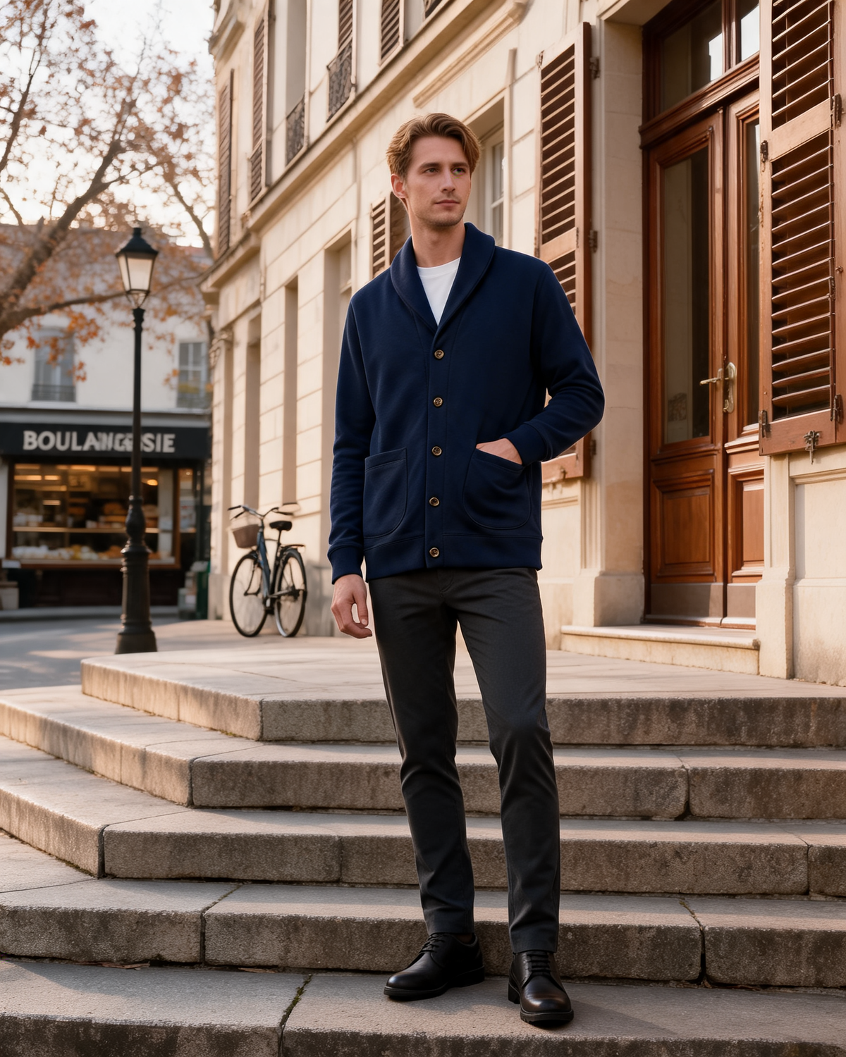 Robert Men's Sherpa-Lined Cardigan – Shawl Collar, Brushed Fleece & Ribbed Trims