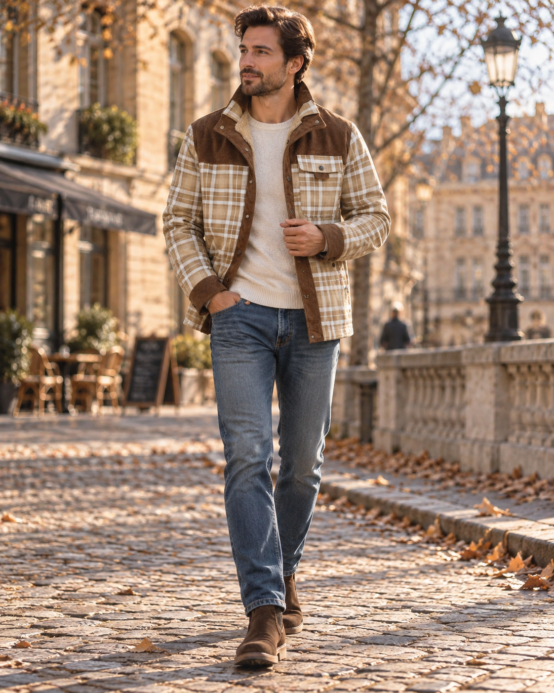 Dominic Men's Plaid Sherpa Jacket – Fleece Lined Corduroy Trim Button-Up Shacket