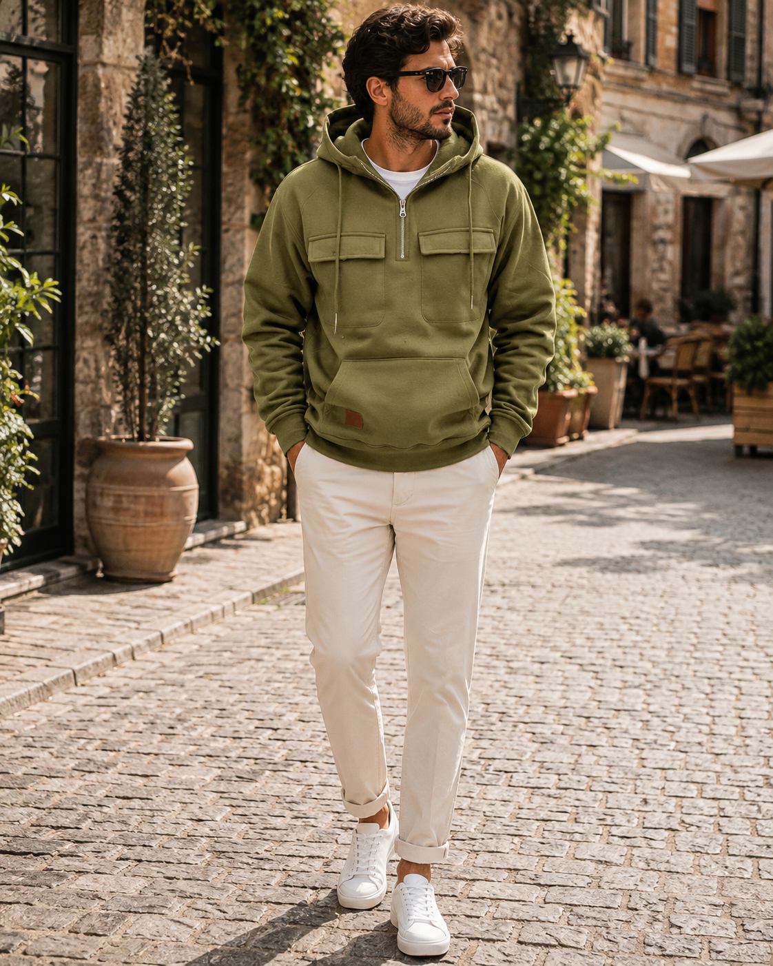 Ekaterina Men's Utility Hoodie – Heavyweight Sueded Fleece with Cargo Handy Pockets & Half-Zip