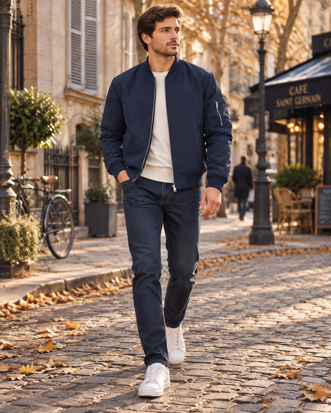 David Men's Lightweight Bomber Jacket – Full Zip, Ribbed Trims & 4 Pockets