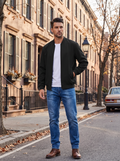 Florentine Men's Linen Bomber Jacket – Full-Length Zipper, Ribbed Detailing & Side Slip Pockets