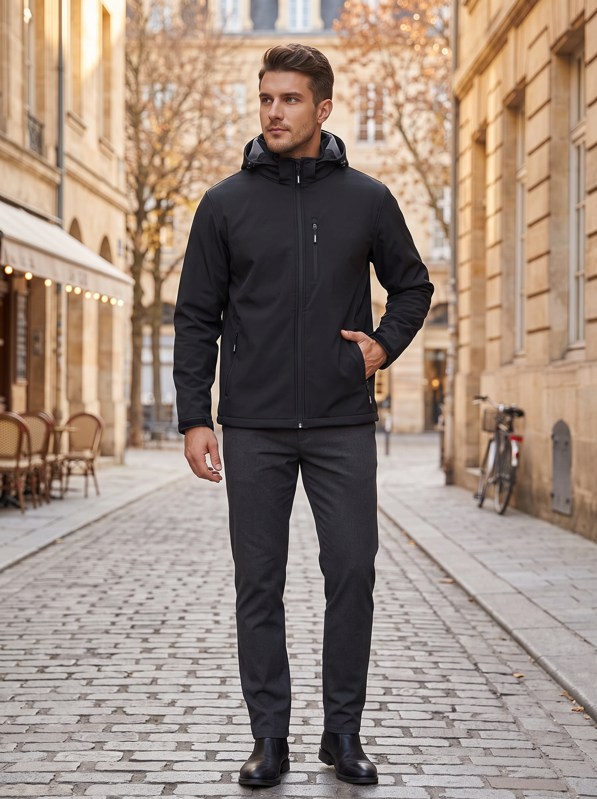 Branwen Men's Softshell Jacket – Fleece-Lined Interior, With Hood & 5 Handy Pockets