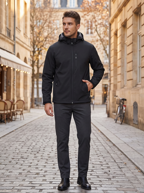 Branwen Men's Softshell Jacket – Fleece-Lined Interior, With Hood & 5 Handy Pockets