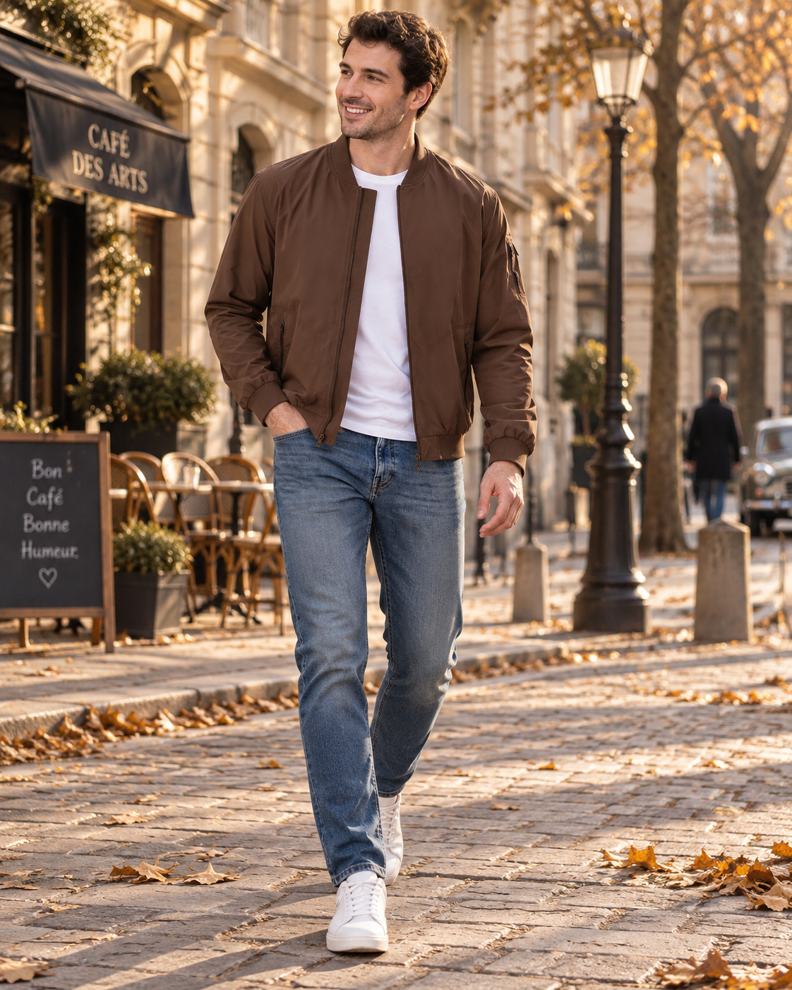 Philip Men's Lightweight Bomber Jacket – Full Zip, Ribbed Trims & 5 Pockets
