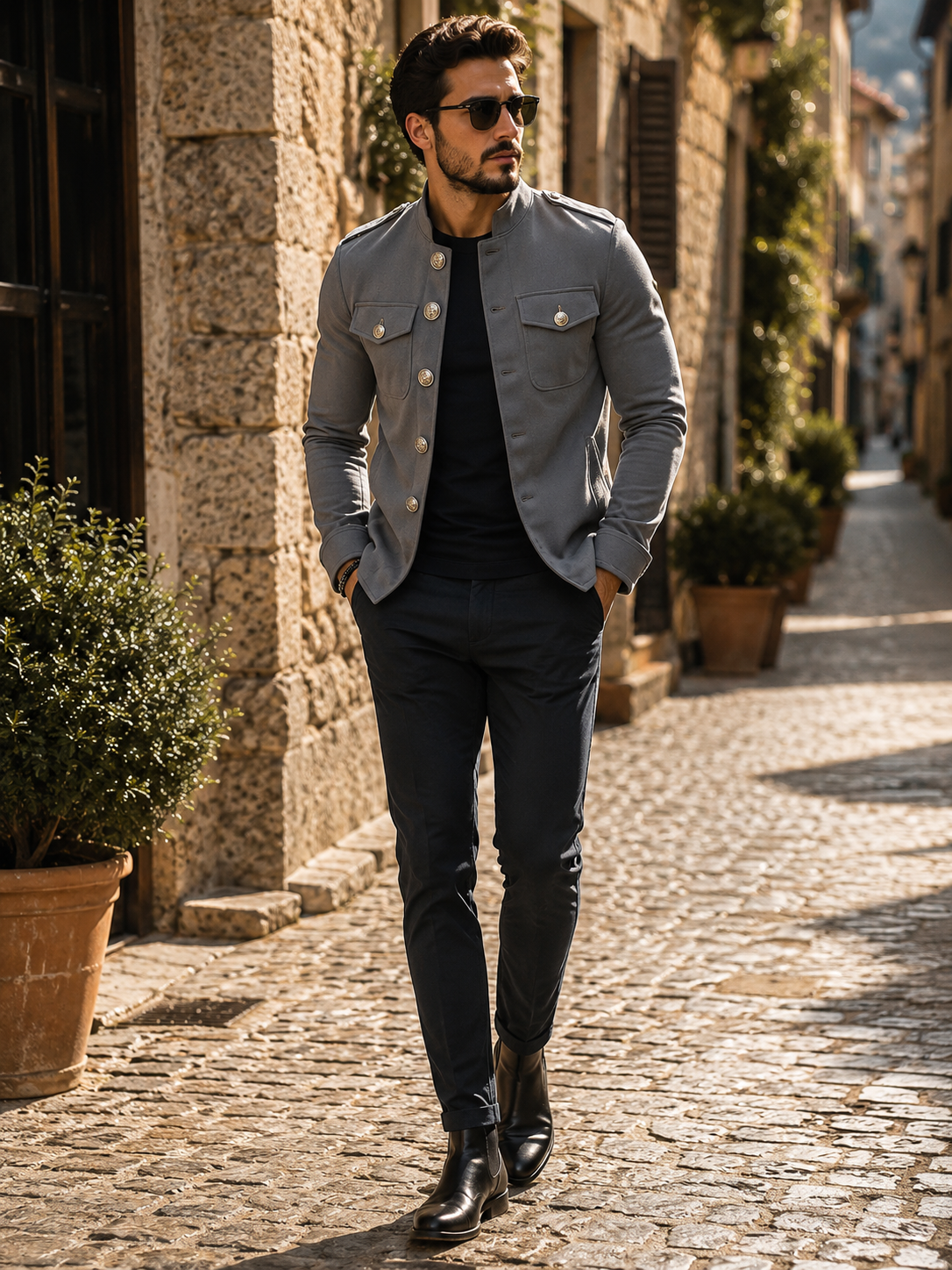 Fennimore Men's Cotton Jacket – Mandarin Collar, Button-Up Front & Vintage Casual Style