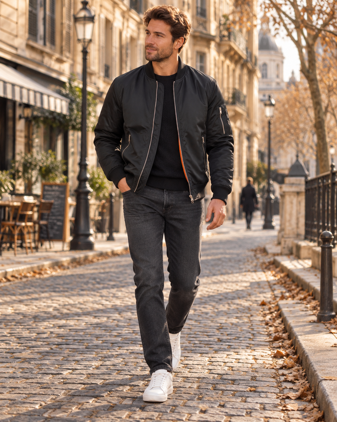 Ryan Men's Quilted Bomber Jacket – Ribbed Trims, Bronze Zip & 4 Pockets