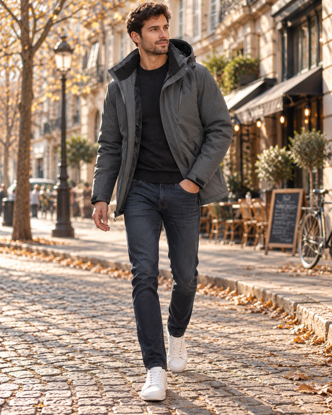 William Men's Fleece-Lined Winter Jacket – Removable Hood, Adjustable Cuffs & Ski Style