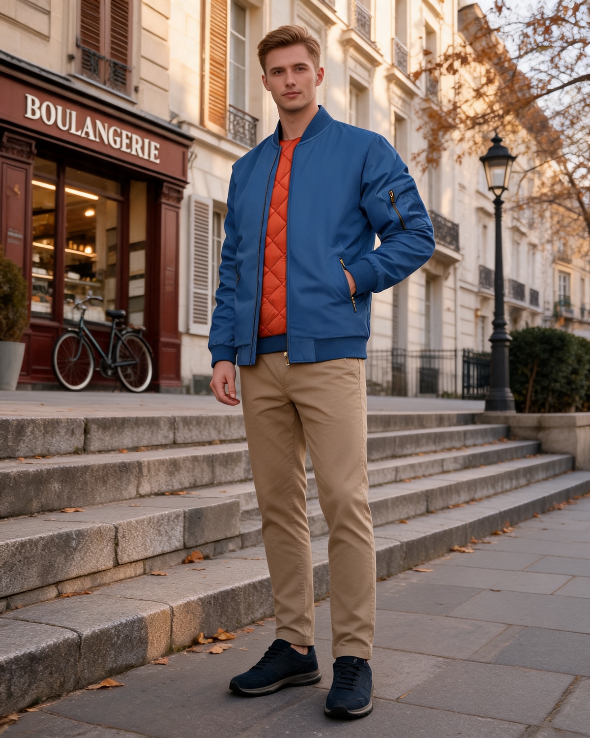Calvin Men's Quilted Bomber Jacket – Ribbed Trims, Full Zip & 6 Pockets