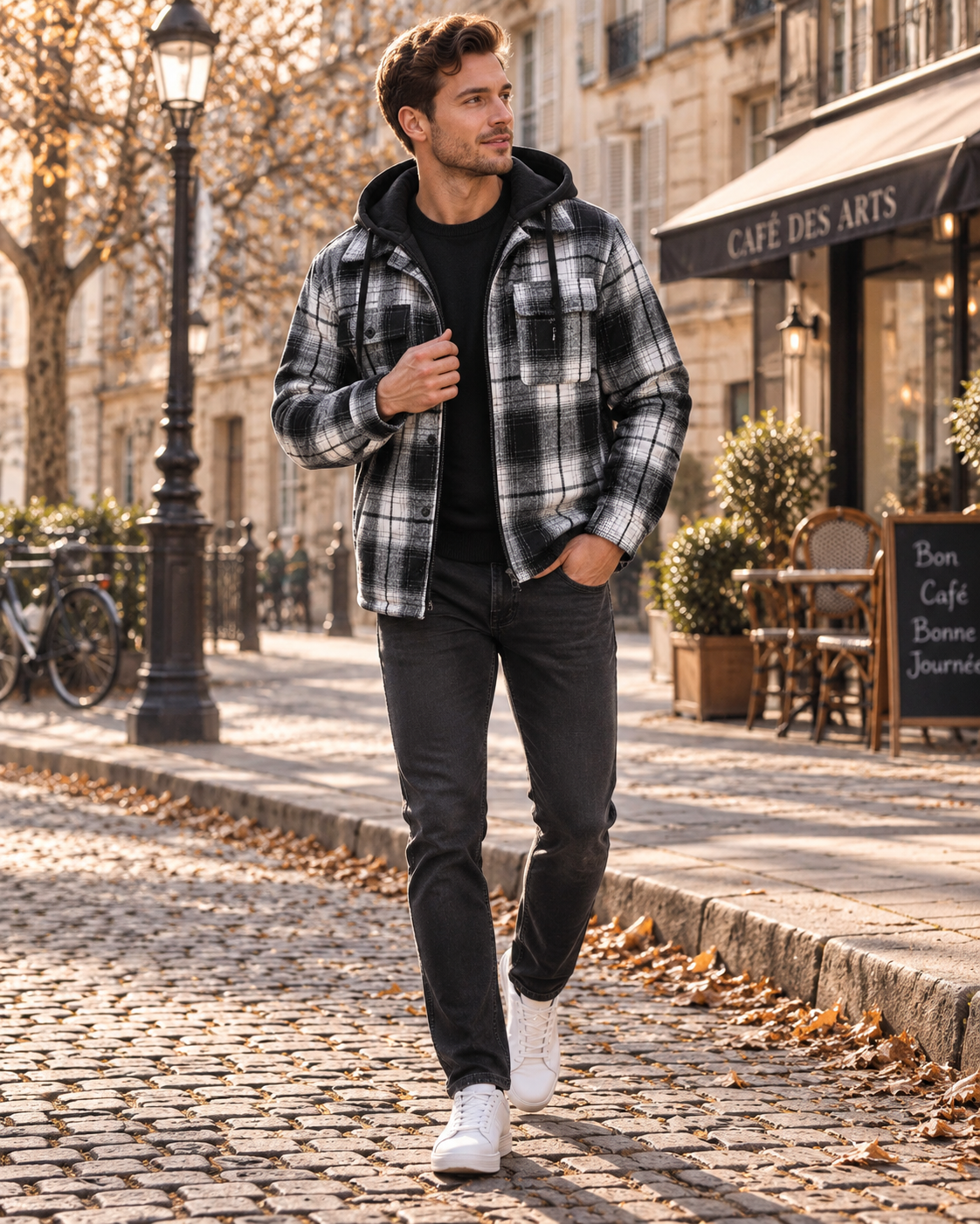 Aaron Men's Plaid Flannel Jacket – Fleece Lined, Drawstring Hood & 4 Pockets