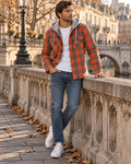Derek Men's Plaid Hooded Flannel Shirt – Button Front, Drawstring Hood & Chest Pocket