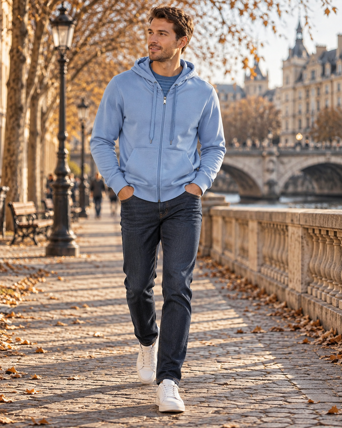 Jonathan Men's Brushed Fleece Hoodie – Full Zip, Drawstring Hood & Hand Pockets