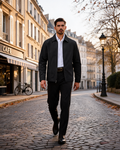 Brian Men's Cotton-Blend Twill Jacket – Full Zip, Turn-Down Collar & 3 Pockets