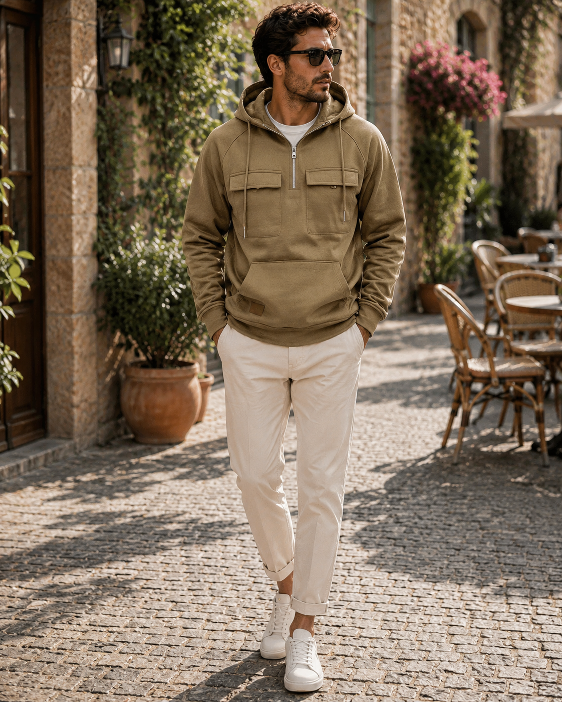 Ekaterina Men's Utility Hoodie – Heavyweight Sueded Fleece with Cargo Handy Pockets & Half-Zip