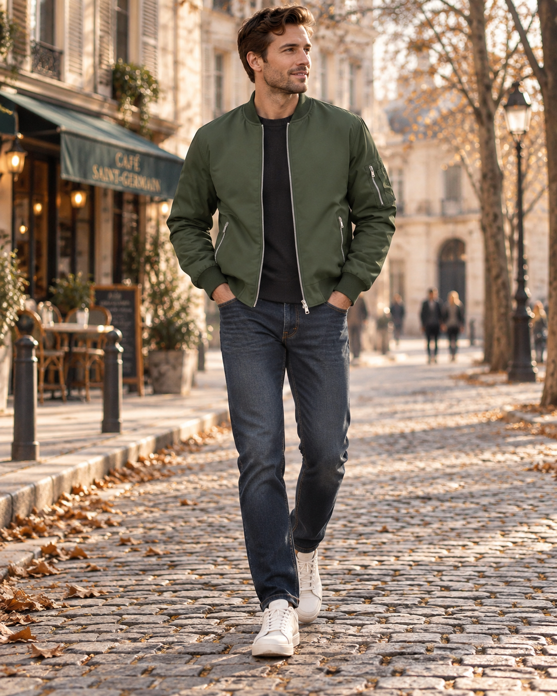 David Men's Lightweight Bomber Jacket – Full Zip, Ribbed Trims & 4 Pockets