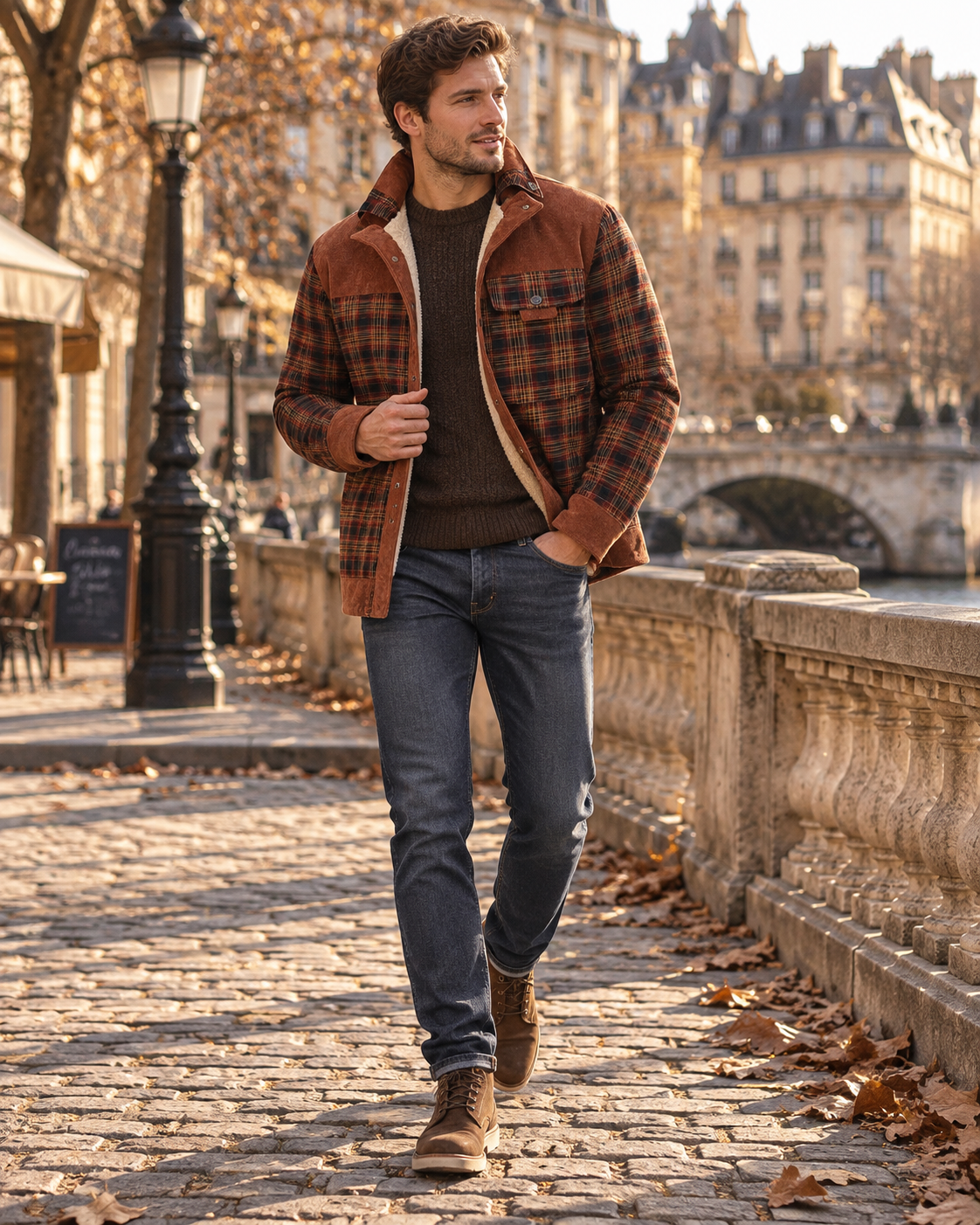 Dominic Men's Plaid Sherpa Jacket – Fleece Lined Corduroy Trim Button-Up Shacket