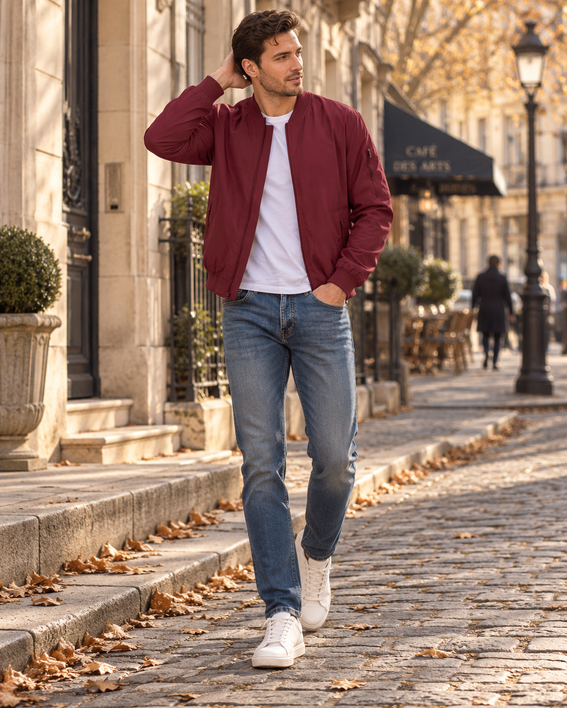 Philip Men's Lightweight Bomber Jacket – Full Zip, Ribbed Trims & 5 Pockets
