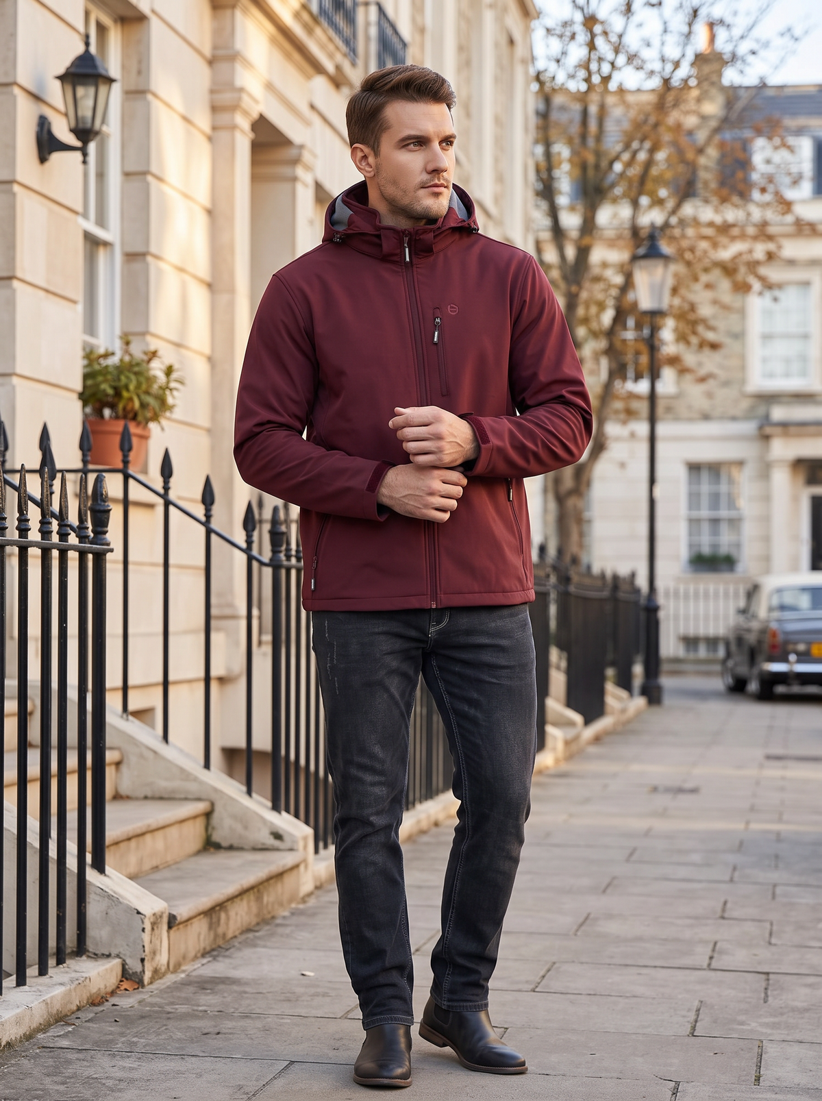 Branwen Men's Softshell Jacket – Fleece-Lined Interior, With Hood & 5 Handy Pockets