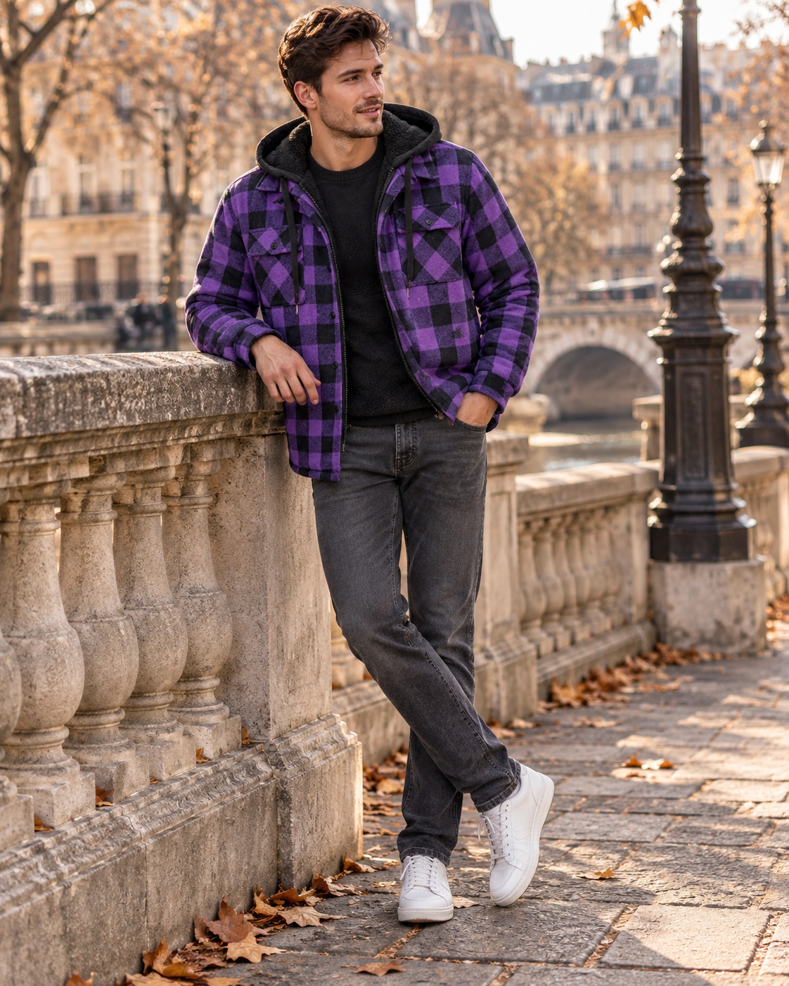 Aaron Men's Plaid Flannel Jacket – Fleece Lined, Drawstring Hood & 4 Pockets