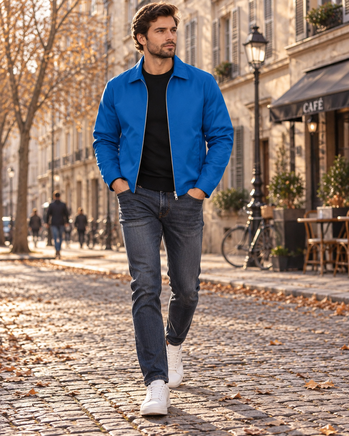 George Men's Lightweight Zip Jacket – Laydown Collar, Snap Cuffs & 3 Pockets